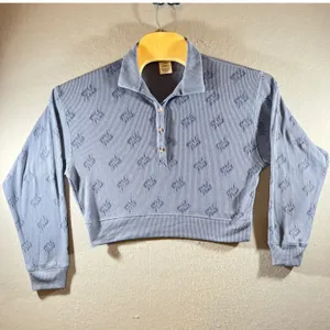 750 | PINK Victoria's Secret Waffle Knit Logo Cropped Sleep Top‎ Blue Womens M thumbnail 1