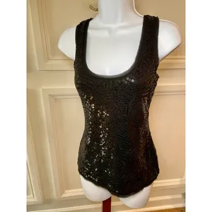 White House Black Market S Black Sequin Sleeveless Top Scoop Neck thumbnail 7