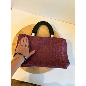 Purple Sisal Natural Fiber Wooden Handle Medium Top Handle Top Bag NEW thumbnail 15
