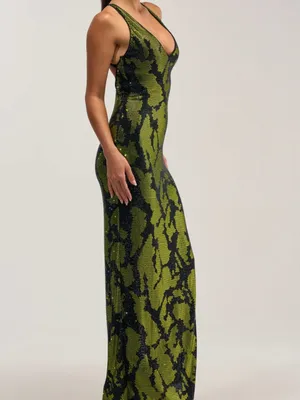 AKIRA Snakeskin Print sparkle gem luxury evening gown skit dress Medium thumbnail 4