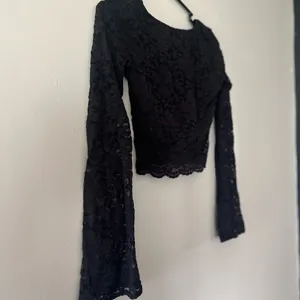 Black Embellished Bell Sleeve Crop Top thumbnail 3