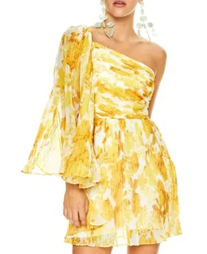 Anthropologie x La Maison Talulah Sunshine Yellow One Shoulder Floral Mini Dress thumbnail 1