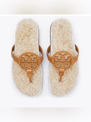 NWOT Tory Burch Miller Cloud Sandal Cork Shearling Caramel Neutral 7 thumbnail 2