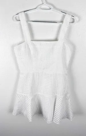 AMANDA UPRICHARD White Annalise Lined Back Zipper Flounce Hem Dress Medium thumbnail 1