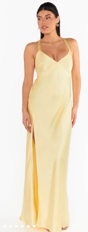 Show Me Your Mumu Anderson Maxi Dress Pale Yellow Luxe Satin thumbnail 1