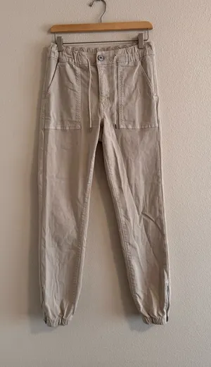 American Eagle Outfitters Cream Drawstring Jogger Pants thumbnail 1