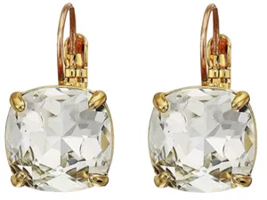 Kate Spade New York Crystal Square Away Clear cushion-cut cubic zirconia gold Leverback Drop Earrings Stainless Steel thumbnail 1
