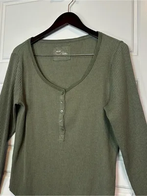 Aerie Essential Henley Layering Long Sleeve Ribbed Cotton Blend T-Shirt Size XL thumbnail 3