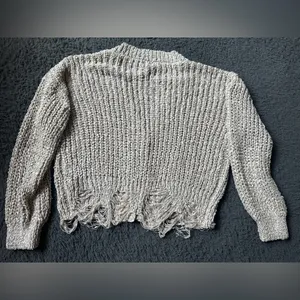BKE knit oversized, cropped cardigan sweater. Size S, frayed hem, neutral colors thumbnail 6