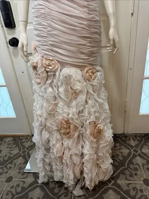 Mac Duggal Strapless Blush Pink Floral Ruffle Mermaid Gown Size 8 thumbnail 4