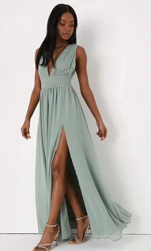 Lulus Heavenly Hues Sage Brush Maxi Dress Wedding Bridesmaid Banquet Medium thumbnail 1