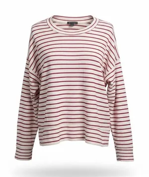 Aerie Small Red White Textured Striped Oversized Drop Shoulder Sweatshirt thumbnail 1