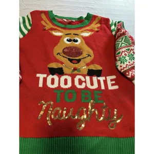 No Boundaries Too Cute To Be Naughty Reindeer Christmas Sweater Size L thumbnail 2