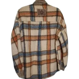 POL Collared Button Down Plaid Shacket Size L Beige Blue Orange thumbnail 6