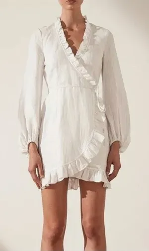 Shona Joy Holden Wrap Dress White Gold Lurex Linen Size 6 thumbnail 1