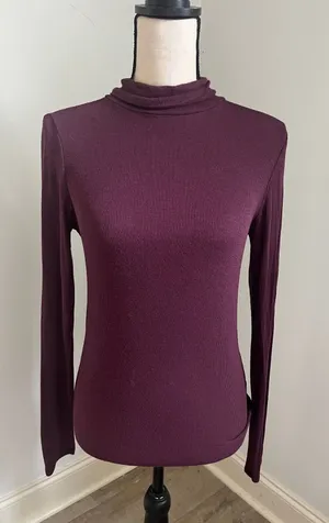 Aerie Real Soft Ribbed Turtleneck Tee Small Burgundy Maroon Preppy Minimalist thumbnail 1