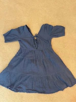 aerie Navy Blue Tiered V-Neck Mini Dress thumbnail 2