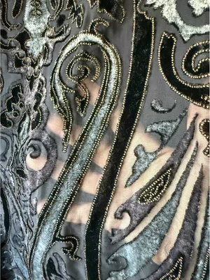 Elegant Black and Gray Velvet Paisley Shawl with Fringe thumbnail 4