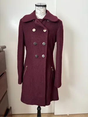 Guess Double-Breasted Pea Coat in Burgundy thumbnail 2