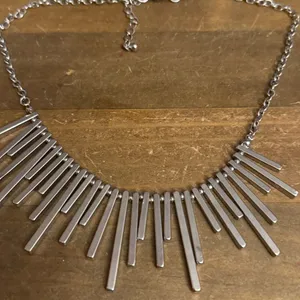 Silver tone spike fringe necklace thumbnail 4