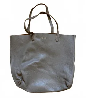 Cuyana Pebbled Leather Tote Bag Purse Taupe Monogram CAS thumbnail 1