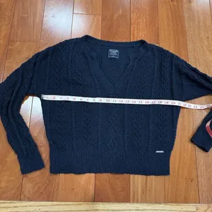 Abercrombie & Fitch Navy‎ Cable Knit V-Neck Sweater L thumbnail 8