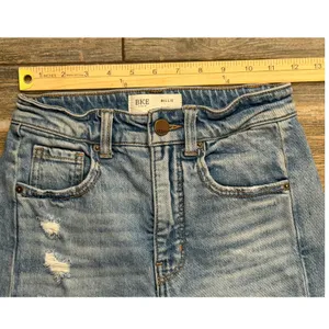 BKE Billie Slim Fit High Rise Horseshoe Barrel Jeans Light Wash Distressed 22x28 thumbnail 5