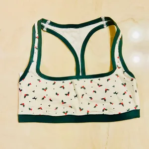 VS PINK Cotton Dorm Unlined Bralette & Flannel Pajama Shorts Cream Holly Print M thumbnail 2