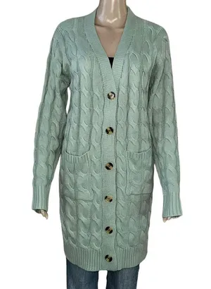 Cable knit buttoned long cardigan thumbnail 6