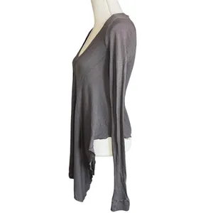 Lagenlook Charcoal Grey Long Sleeve Flowy Tunic Top Shark Bite Hem boho small thumbnail 3