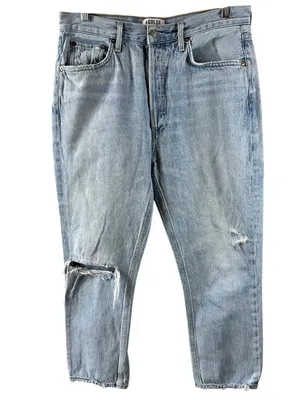 AGOLDE Riley High Rise Straight Crop Jeans 29 Light Wash Distressed A058B-983 thumbnail 2