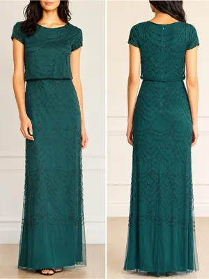 Adrianna Papell Sz 10 Dusty Emerald Green Beaded Blouson Evening Gown Maxi Dress thumbnail 12