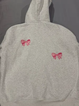 Sunkissed Coconut Light Grey Hoodie with Pink Bow Embroidery thumbnail 4