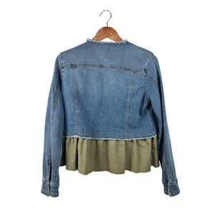 Pilcro and the Letterpress Small Denim Jacket Olive Green Ruffle Hem‎ Womens thumbnail 7