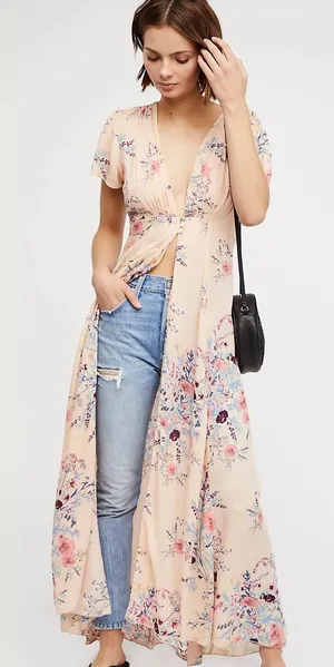 Free People Boho Floral Kimono Deevine Robe Dress thumbnail 1