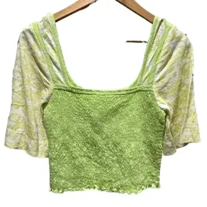 Free People‎ Marigold Smocked Lime 3/4 Sleeve Top Small thumbnail 2
