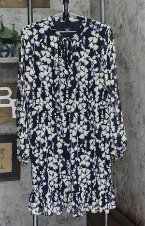 NEW Tommy Hilfiger Floral-Print Peasant Dress Sky Captain Blue / Deep Maize 14 thumbnail 1