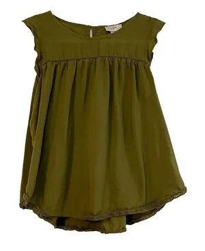 Ann Taylor LOFT Army Green Babydoll Pleated Blouse Medium thumbnail 1