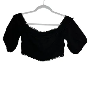 Lulus Black Off Shoulder Ruffle Cropped Puff Sleeve Top Womens‎ Size Small thumbnail 2