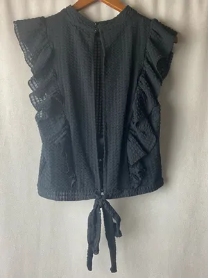 Maeve Anthropologie Black Ruffle Textured Goth Whimsygoth Witchy Blouse XS-S thumbnail 5