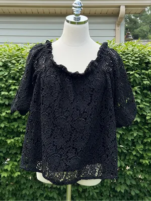 Maeve Anthropologie Whimsigoth‎ Off Shoulder Cutwork Lace Boho Top XXS Romantic thumbnail 3
