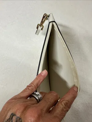 Calvin Klein White Leather Wristlet Pouch with Detachable Strap thumbnail 7