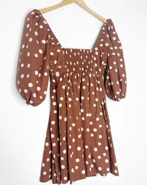 Abercrombie & Fitch Emerson Poplin Puff Sleeve Mini Dress Polka Dot XS Tall NWT thumbnail 3