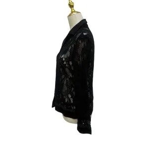 Whimsigoth Lace Button Down Shirt Sm Black Sheer Floral Sleeve Vampy Dark Witchy thumbnail 6