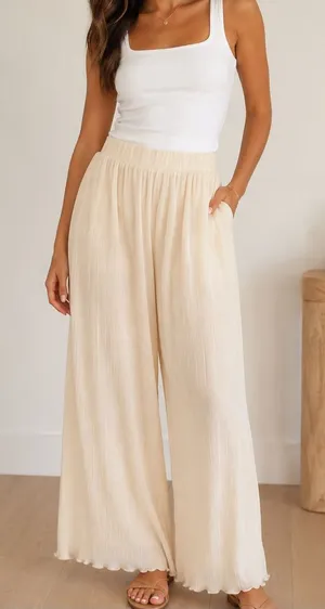 Open‎ Edit Nordstrom Wide Leg Butter Yellow Palazzo Pants Elegant High-Waist S thumbnail 1
