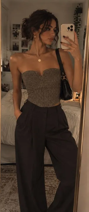 PrettyLittleThing Brown Tweed Strapless Bustier Top thumbnail 1