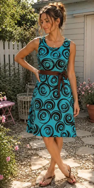 Y2K 2000s Turquoise Brown Swirl A-Line Dress Jessica Howard NWT 10 thumbnail 1