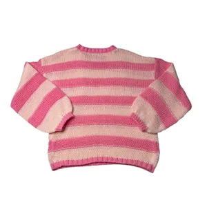 Pink Lily Pink Peach Striped Oversized Sweater Medium Balloon Sleeve Preppy thumbnail 3