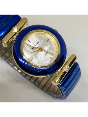vintage René Valentine gold blue tone women’s watch 26mm round mop dial running thumbnail 2