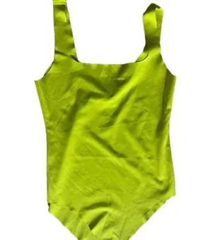 ZARA Lime Green Square Neck Bodysuit | Stretchy Minimal Chic | Size S thumbnail 1